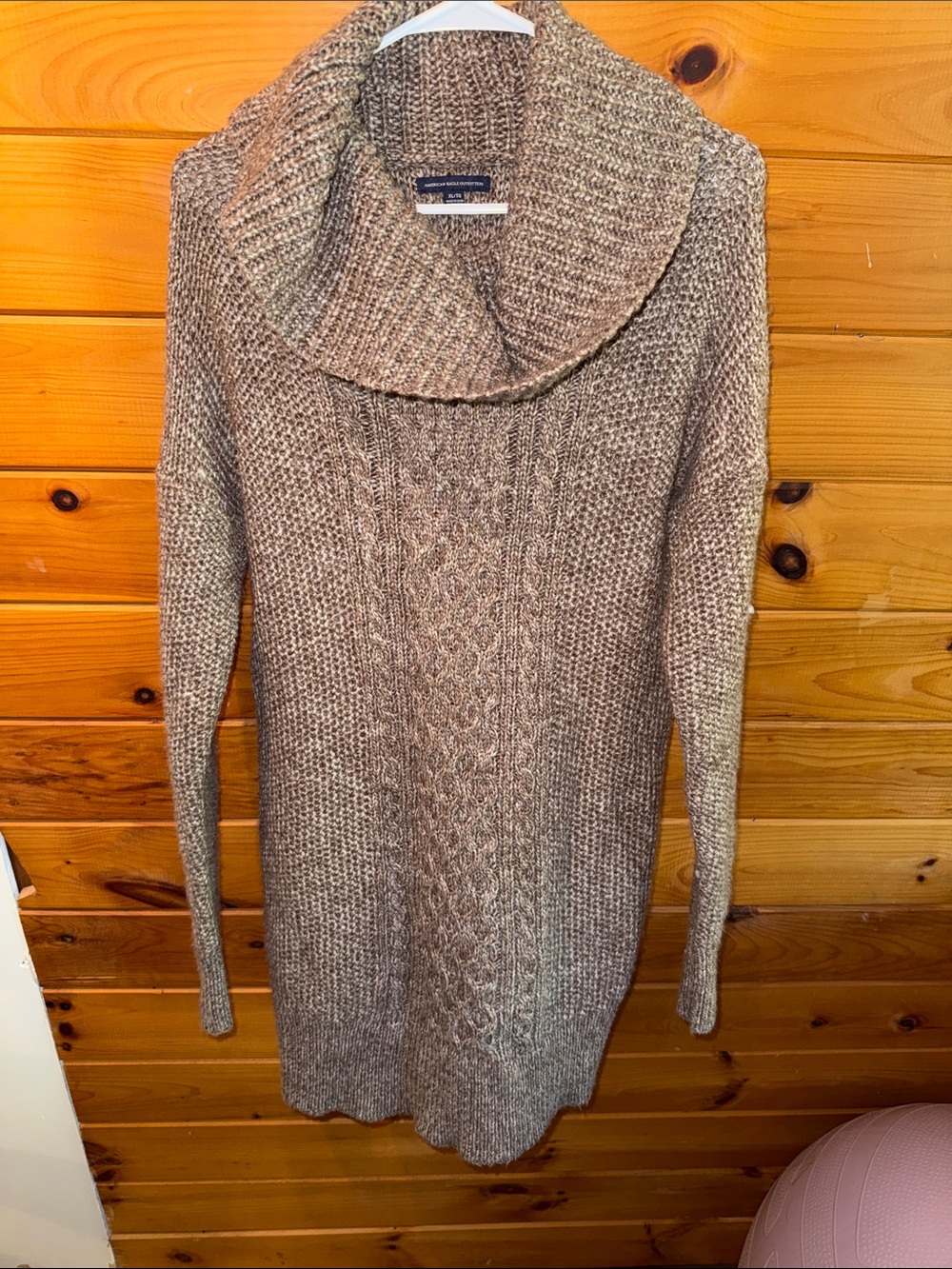 American Eagle Outfitters Taupe Cable Knit Cowl Neck Sweater Dress